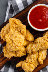 fast food chicken nuggets deep fried poultry meat meal food snack on the table copy space food background rustic top view