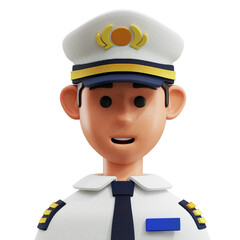 Pilot with white hat and uniform 3D Icon