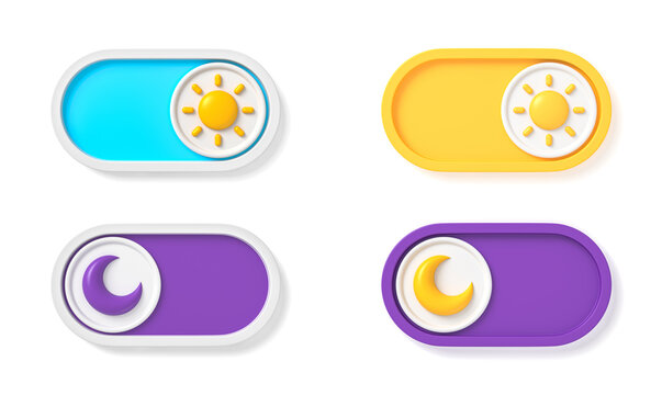 Concept of gadget interface switch to Day and Night mode and ui symbol. Day and Night Mode. On Off Switch. Light and Dark Buttons. 3d render