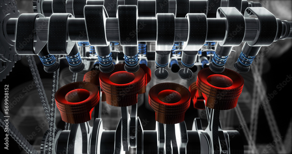 Leinwandbilder High Tech V8 Engine Animation With Rotating Pistons. Machines And Industry Related 3D Illustration Render.