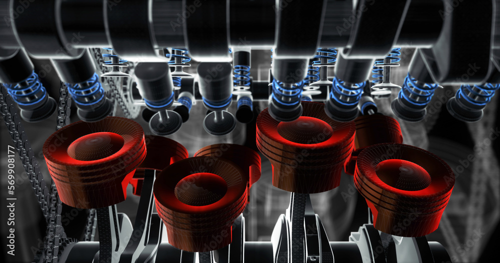 Leinwandbilder powerful v8 engine working. engine parts are visible. rotating slowly. machines and industry related