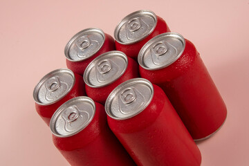 Cold red soda cans for conceptual use