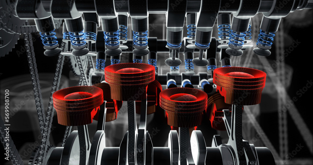 Leinwandbilder powerful v8 engine working. engine parts are visible. rotating slowly. machines and industry related