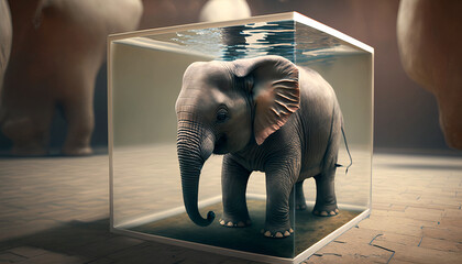 elephant in the transparent cube