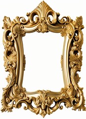 Old golden yellow picture frame isolated on white background