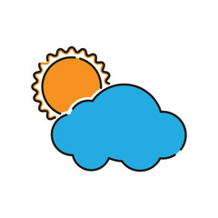Vector illustration of sun and sunny weather clouds. summer icon. isolated white background.