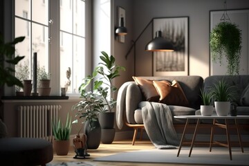 Modern living room. Generative AI.