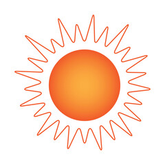 Vector illustration of a yellow sun. Cartoon sun sign with gradient colors. Isolated on a white background.