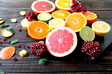 fruits on wooden background