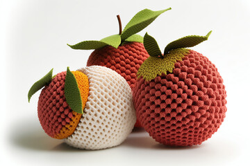 fruit-shaped crochet art illustration
  made using artificial intelligence suitable for photo accessories in cafes, restaurants, places to eat, design elements