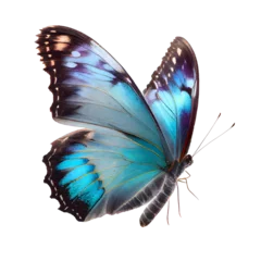 Foto op Plexiglas Beautiful blue butterfly in full body close-up portrait, flying with grace. Generative AI. © PNG-Universe