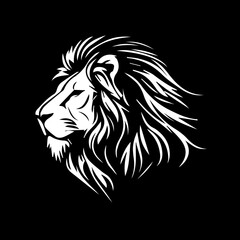Black and white portrait of a lion. Vector illustration
