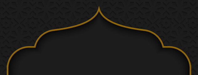 Arabic luxury ornament background with golden decorative ornament border frame. Islamic template design. Vector illustration