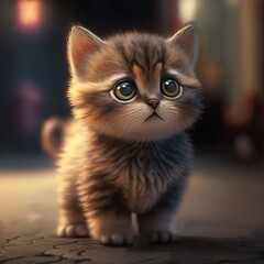 Sad little kitten on the floor. Generative AI technology.