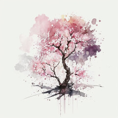 Fototapeta na wymiar Cherry Blossom Tree, Sakura, Japanese Art - Illustration