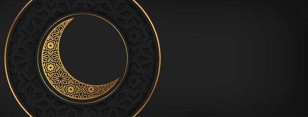 Arabic luxury ornament background with golden decorative ornament border frame. Islamic template design. Vector illustration