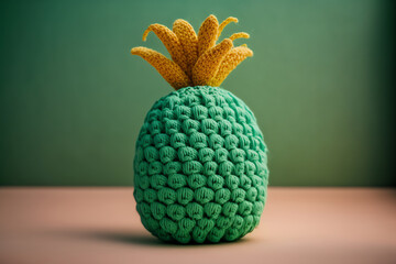a knitted art illustration in the shape of a pineapple created using artificial intelligence suitable for photo accessories in cafes, restaurants, places to eat, design elements