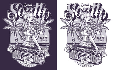 Beach bikini girl monochrome flyer