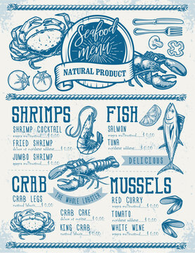 Seafood cafe colorful vintage menu