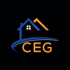 CEG house logo, letter logo. CEG blue image on black background and orange . CEG technology Monogram logo design for entrepreneur best business icon.
