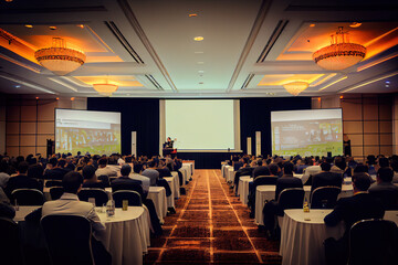 Business event in conference hall, group if people. Generative AI