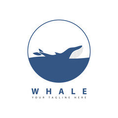 Blue whale logo vector illustration, whale symbol creative design.
