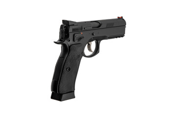 Modern semi-automatic pistol isolate on a white background. Armament for the army and police. Short-barreled weapon