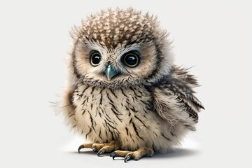 Fototapeta premium Little Owl, Athene noctua, standing in front of a white background