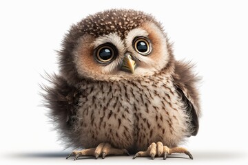 Fototapeta premium Little Owl, Athene noctua, standing in front of a white background