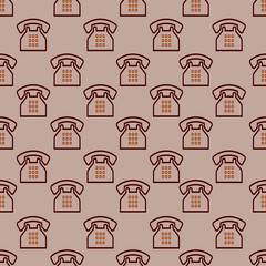 Seamless pattern with vintage telephones. Wallpaper flat vector pattern. Telephone system. Mobile phone, desk phone
