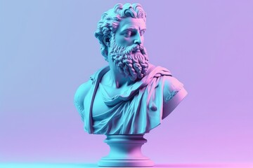 Sculpture of an abstract greek deity, done in the  pastel background colors. Generative AI. - obrazy, fototapety, plakaty