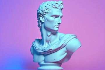 Sculpture of an abstract greek deity, done in the  pastel background colors. Generative AI.