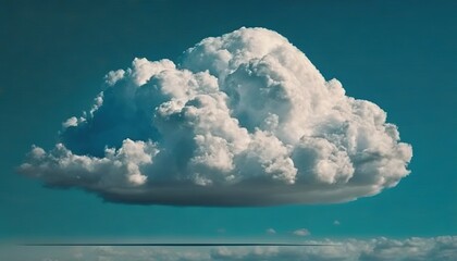 Naklejka premium a large cloud is floating in the sky above a body of water with a boat in the water in front of the clouds and a bright blue sky. generative ai
