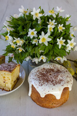 easter cake and flowers, easter holidays, easter food