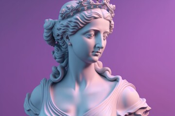 Sculpture of an abstract greek deity, done in the  pastel background colors. Generative AI.