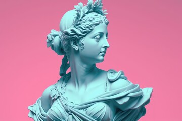 Obraz premium Sculpture of an abstract greek deity, done in the pastel background colors. Generative AI.