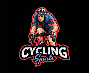 Bicycle Athlete Mascot Illustration. Bicycle Racing Champion Logo Design, Powerful and Focused Cyclist Logo Design