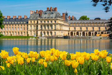 Fontainebleau palace and park outside Paris in spring, France