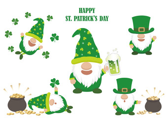 Vector St. Patrick’s Day Symbol Character Illustration Set Isolated On A White Background.