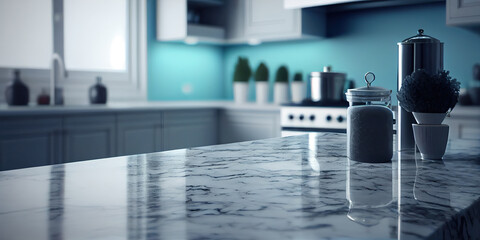 Elegant Marble Kitchen Island: A Stunning Display Background for Your Products. Copy space. Generative AI