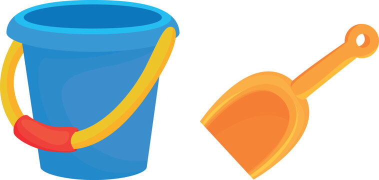 Baby bucket with spatula kids plastic toy isometric vector childish sand game equipment