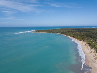 Fototapeta na wymiar Big caribbean beach Esmeralda Miches Dominican Republic birds view