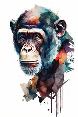 Fototapeta na wymiar Monkey Watercolor Printable Wall Art, Multicolor Geometrical Animal Artwork. Generative AI.