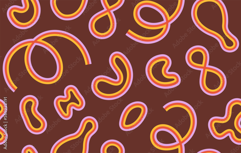 Poster retro vintage horizontal background with rainbow organic shapes in style 60s, 70s. abstract seamless