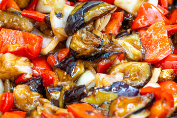 Grilled vegetable salad with zucchini, eggplant, onion, pepper and tomato