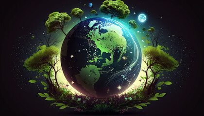 Earth day banner poster with text "Earth Day" generatie ai
