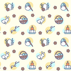 Seamless vector pattern with Easter. For fabric, paper, wrap, textile, poster, scrapbooking, wallpaper or background, for web site or mobile app.