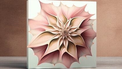  a box with a painting of a pink flower on the inside of it and a brown background with a light pink flower on the outside of the box.  generative ai