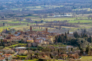 Obraz premium Aerial view of Castiglion Fibocchi and surroundings, Arezzo, Italy