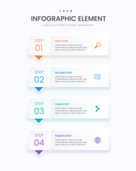 simple infographic design with arrow. 4 steps with colorful glow colors.
